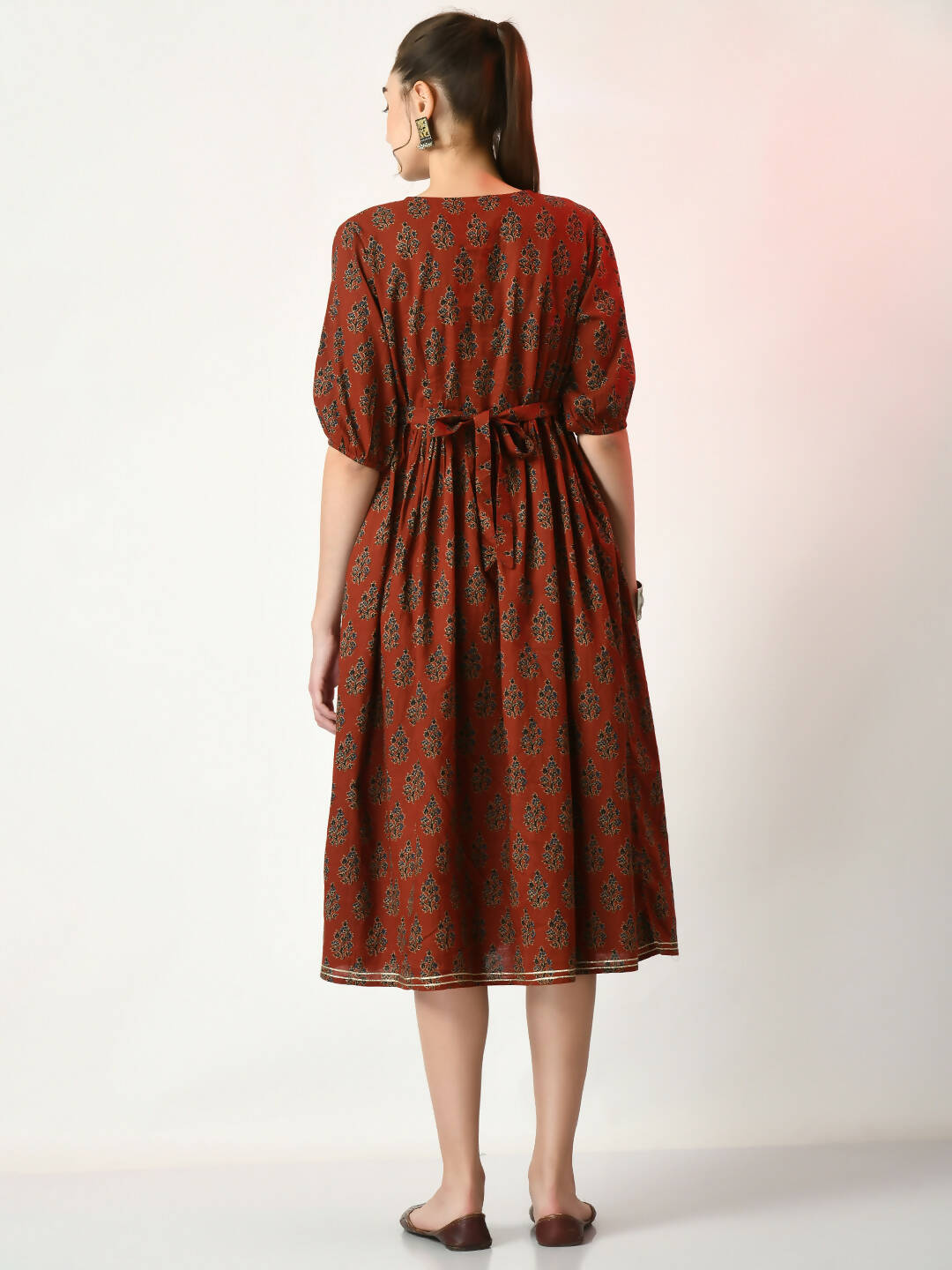 Myshka Women's Rust Empire Printed Dress - Distacart