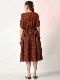 Thumbnail for Myshka Women's Rust Empire Printed Dress - Distacart