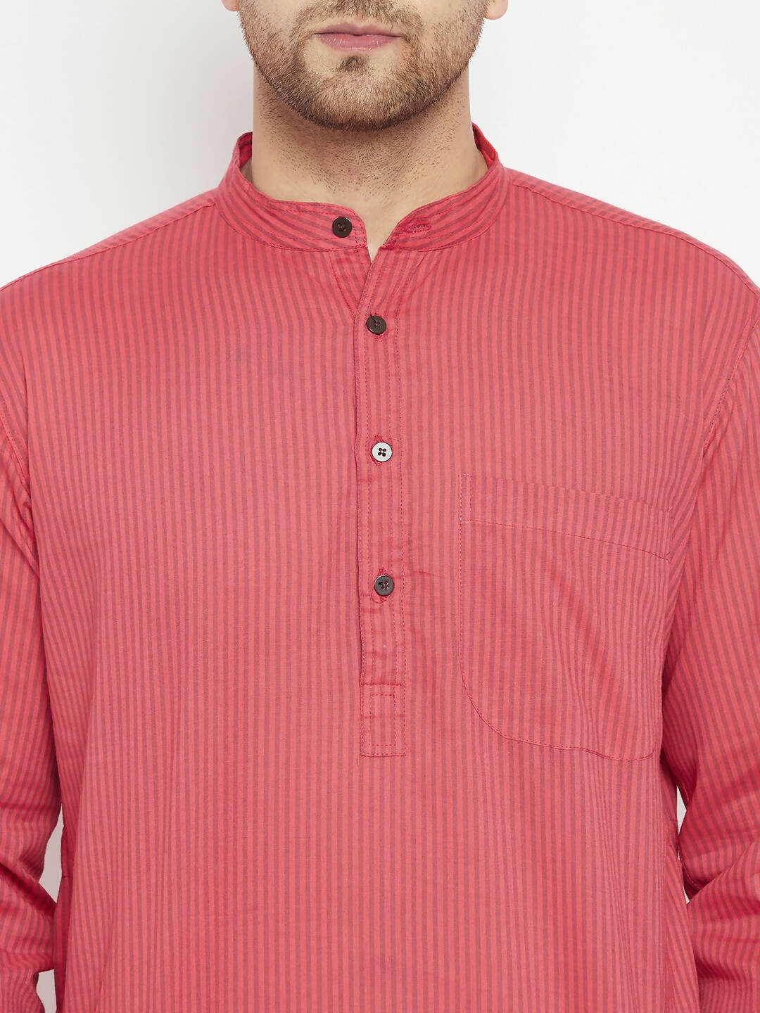 Even Apparels Rust Pure Cotton Long Men's Kurta With Band Collar - Distacart