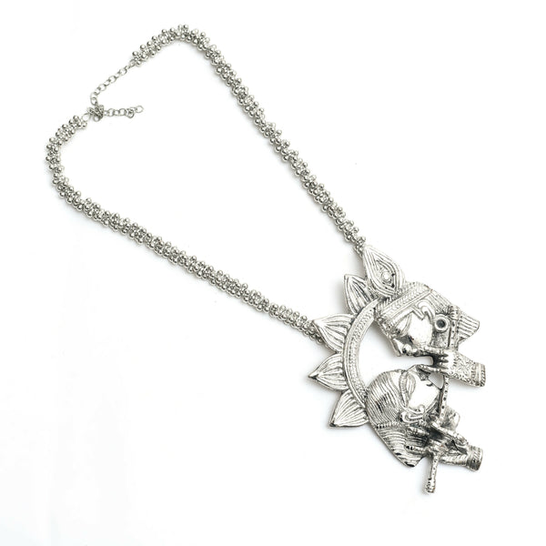 Mominos Fashion Johar Kamal Oxidised Silver-Plated Brass Finish Radha Kishan Long Necklace For Women (Silver) - Distacart