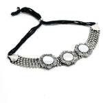 Thumbnail for Mominos Fashion Johar Kamal Oxidised Silver-Plated Mirror Design Necklace Choker Set For Women - Distacart