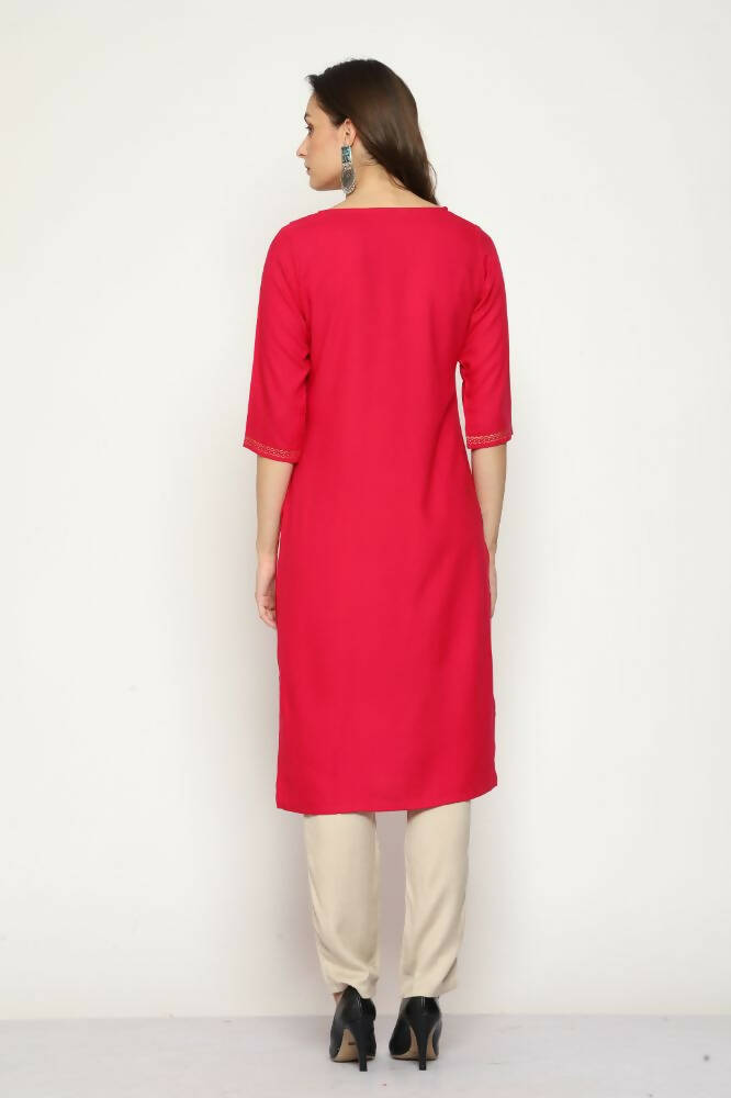 Maai Rayon Hand Printed Kurta Red - Distacart