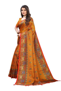 Thumbnail for Vamika Mustard Jute Silk Mirror Work Saree
