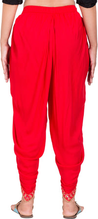 Thumbnail for PAVONINE Red Color Embellished Beetel Rayon Fabric Patiala For Women & Girls - Distacart