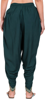 Thumbnail for PAVONINE Bottle Green Color Embellished Beetel Rayon Fabric Patiala For Women & Girls - Distacart