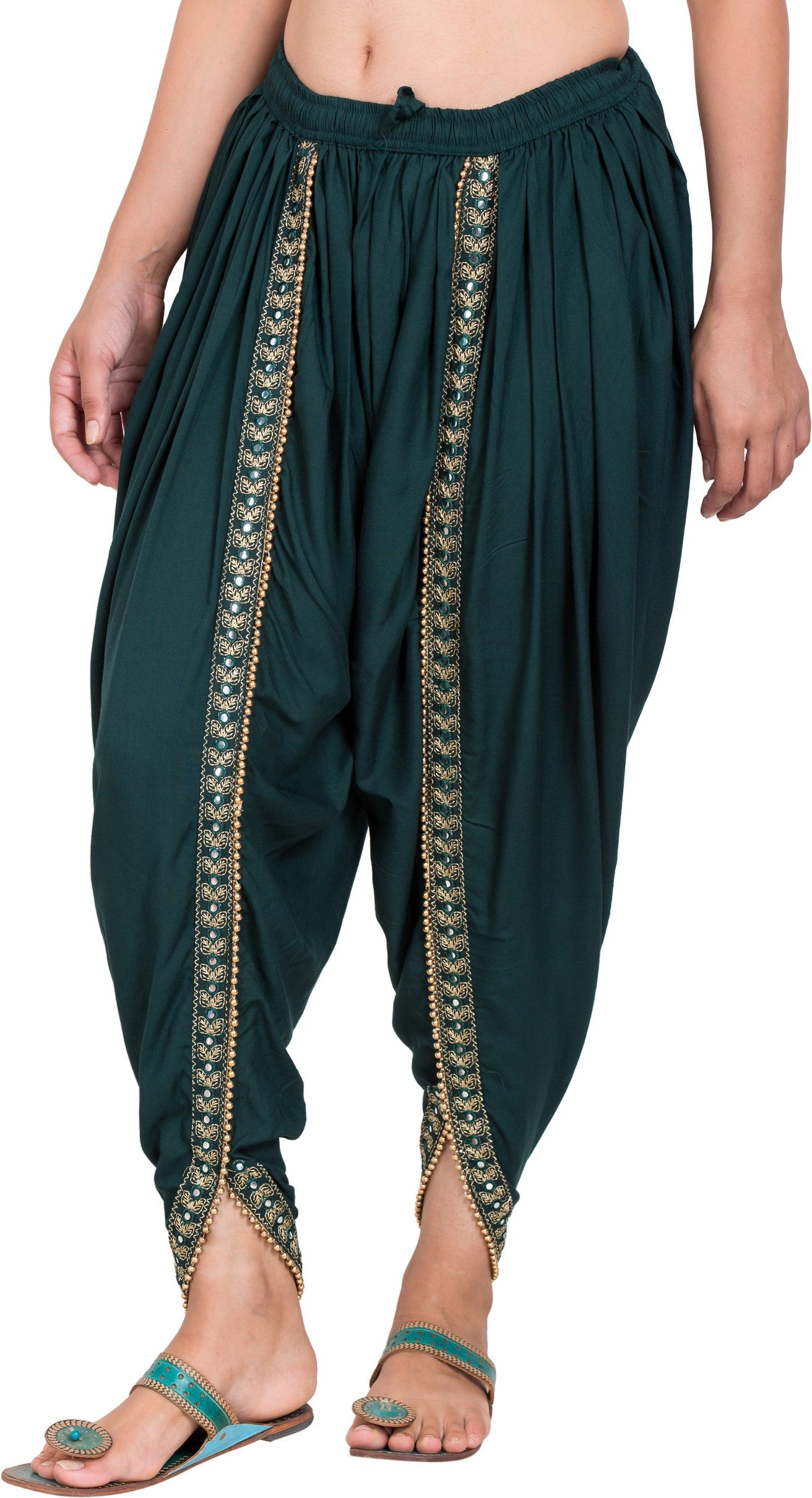 PAVONINE Bottle Green Color Embellished Beetel Rayon Fabric Patiala For Women & Girls - Distacart