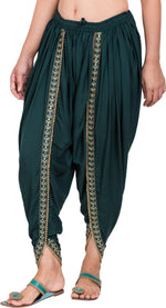 Thumbnail for PAVONINE Bottle Green Color Embellished Beetel Rayon Fabric Patiala For Women & Girls - Distacart