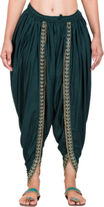 Thumbnail for PAVONINE Bottle Green Color Embellished Beetel Rayon Fabric Patiala For Women & Girls - Distacart