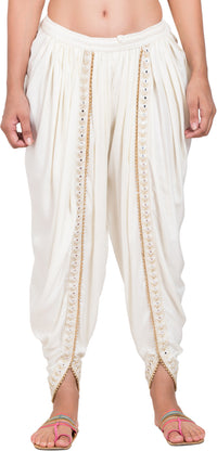 Thumbnail for PAVONINE Off-White Color Embellished Beetel Rayon Fabric Patiala For Women & Girls - Distacart