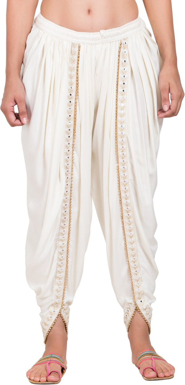 PAVONINE Off-White Color Embellished Beetel Rayon Fabric Patiala For Women & Girls - Distacart