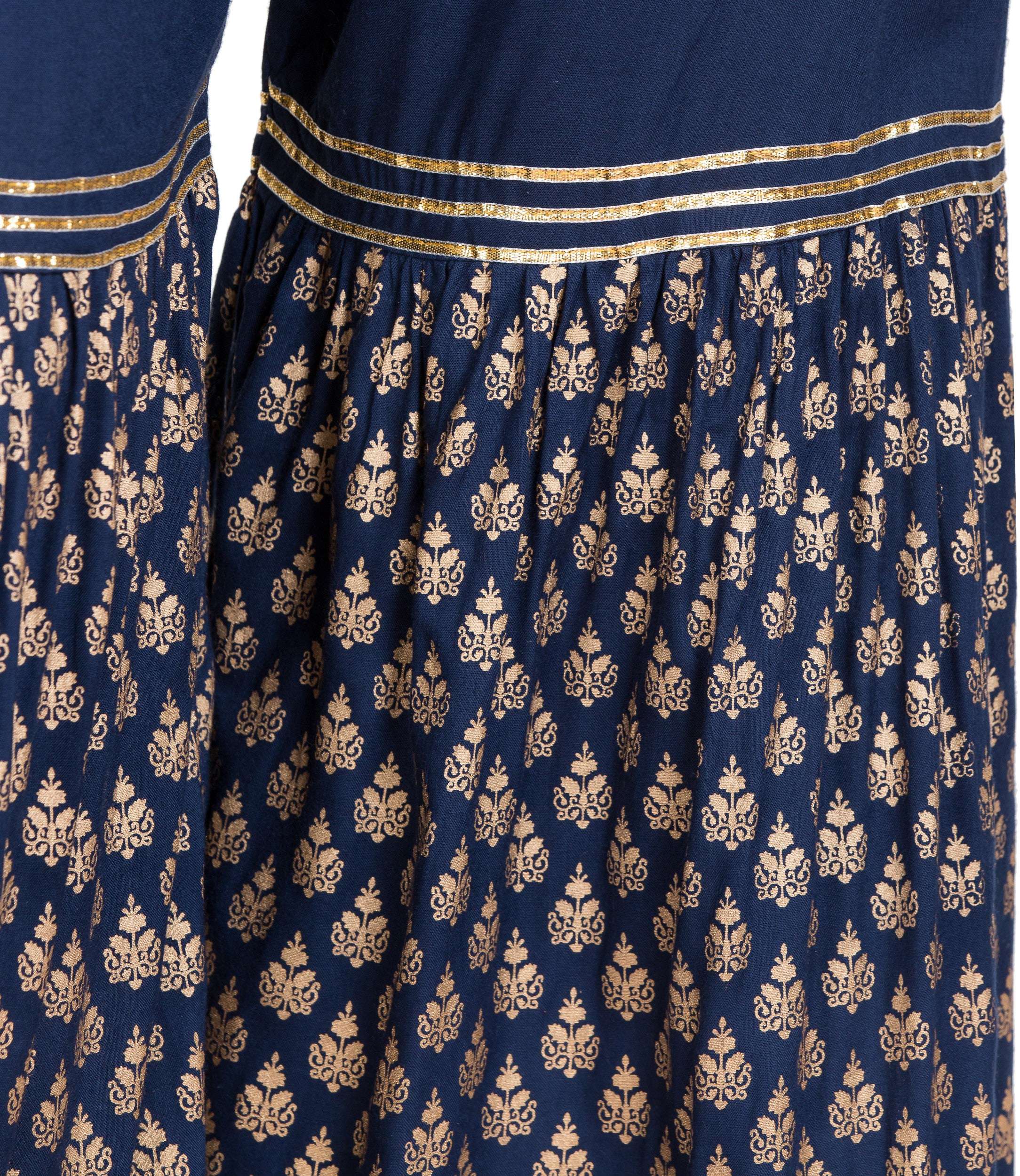 PAVONINE Navy Blue Color 3-Panels Sequence Printed Flared Sharara For Women & Girls - Distacart