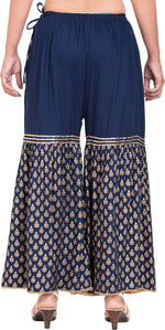 Thumbnail for PAVONINE Navy Blue Color 3-Panels Sequence Printed Flared Sharara For Women & Girls - Distacart