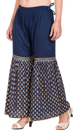 Thumbnail for PAVONINE Navy Blue Color 3-Panels Sequence Printed Flared Sharara For Women & Girls - Distacart