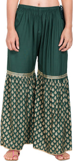 Thumbnail for PAVONINE Bottle Green Color 3-Panels Sequence Printed Flared Sharara For Women & Girls - Distacart