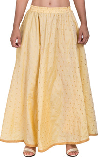 Thumbnail for PAVONINE Beige Color Golden Zari Work Satan Fabric Maxi Skirt For Women - Distacart
