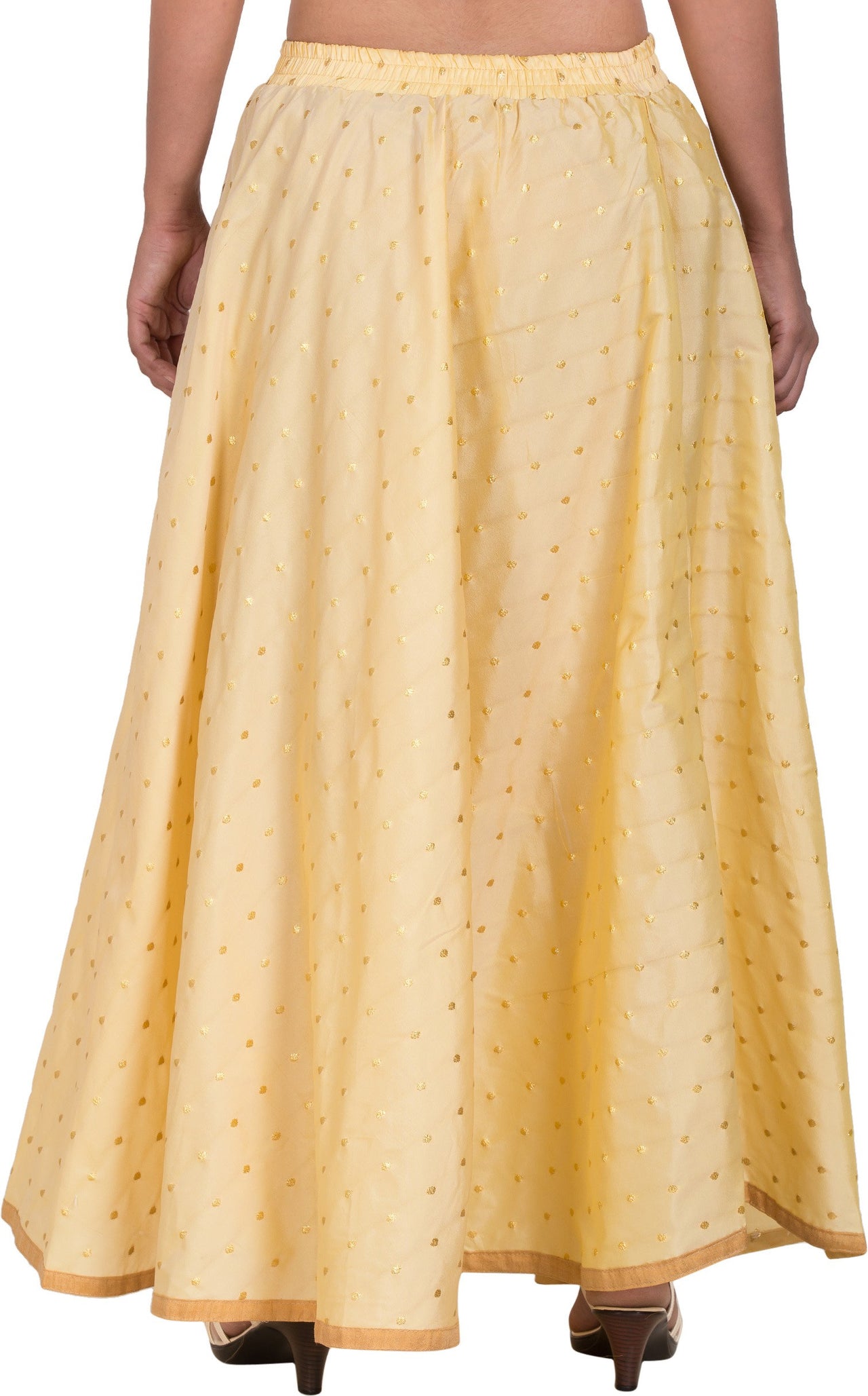 PAVONINE Beige Color Golden Zari Work Satan Fabric Maxi Skirt For Women - Distacart
