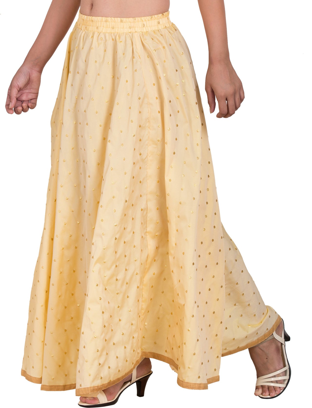 PAVONINE Beige Color Golden Zari Work Satan Fabric Maxi Skirt For Women - Distacart
