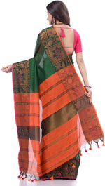 Thumbnail for Desh Bidesh Woven Handloom Pure Cotton Saree (Green) - Distacart