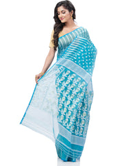 Thumbnail for Desh Bidesh Embellished Jamdani Handloom Cotton Blend Saree (Blue) - Distacart