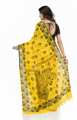 Thumbnail for Desh Bidesh Woven Handloom Handloom Pure Cotton Saree (Yellow) - Distacart