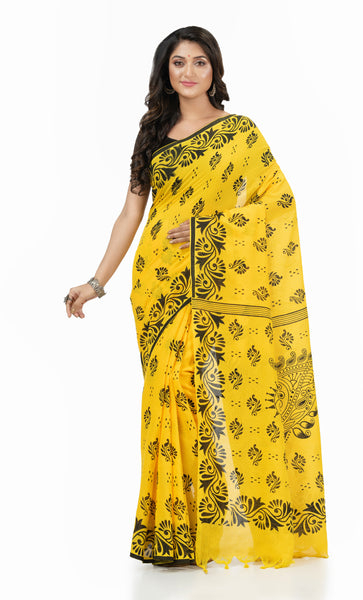 Desh Bidesh Woven Handloom Handloom Pure Cotton Saree (Yellow) - Distacart