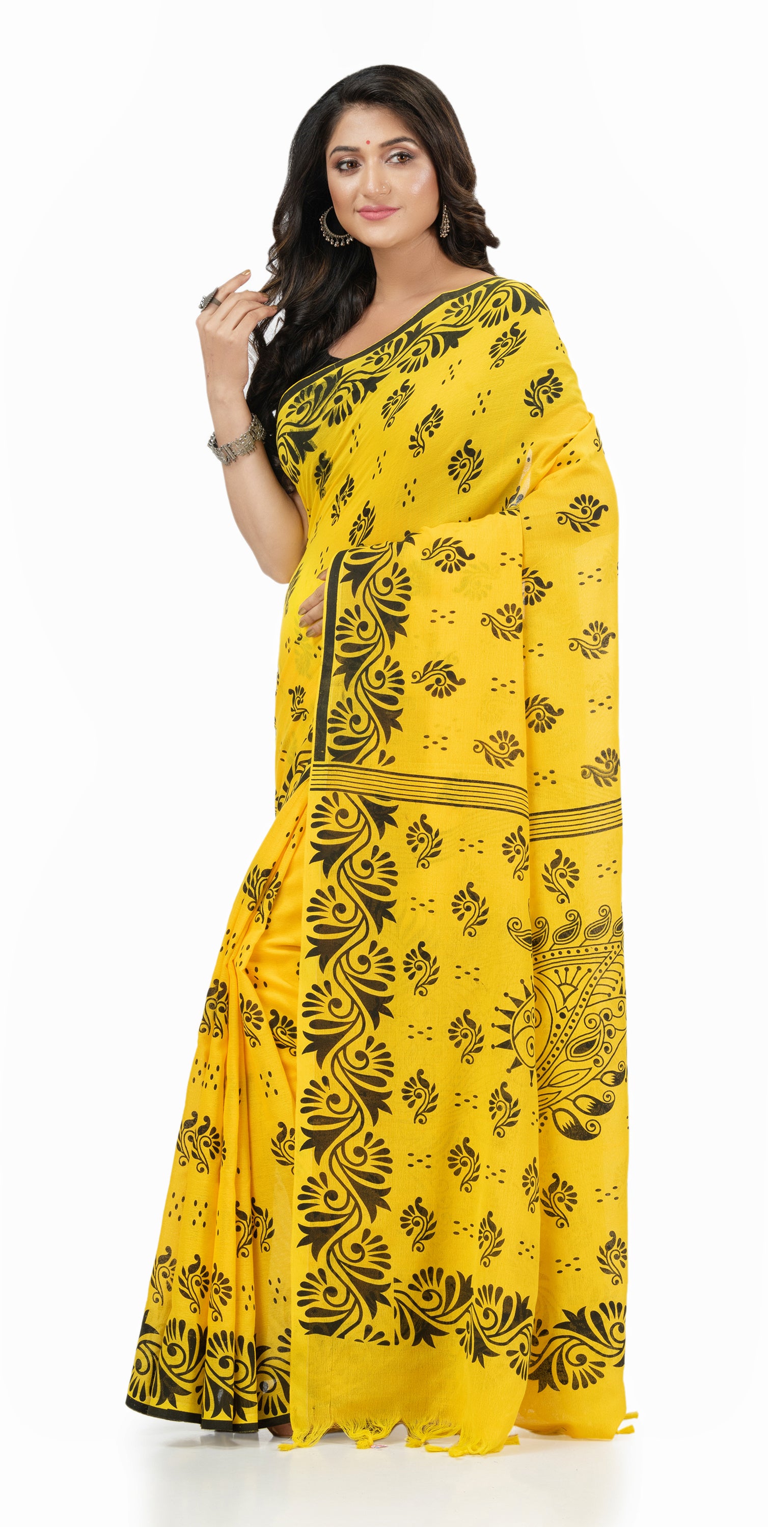 Desh Bidesh Woven Handloom Handloom Pure Cotton Saree (Yellow) - Distacart