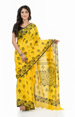 Thumbnail for Desh Bidesh Woven Handloom Handloom Pure Cotton Saree (Yellow) - Distacart