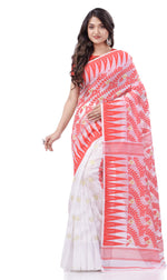 Thumbnail for Desh Bidesh Woven Handloom Cotton Silk Saree (White) - Distacart