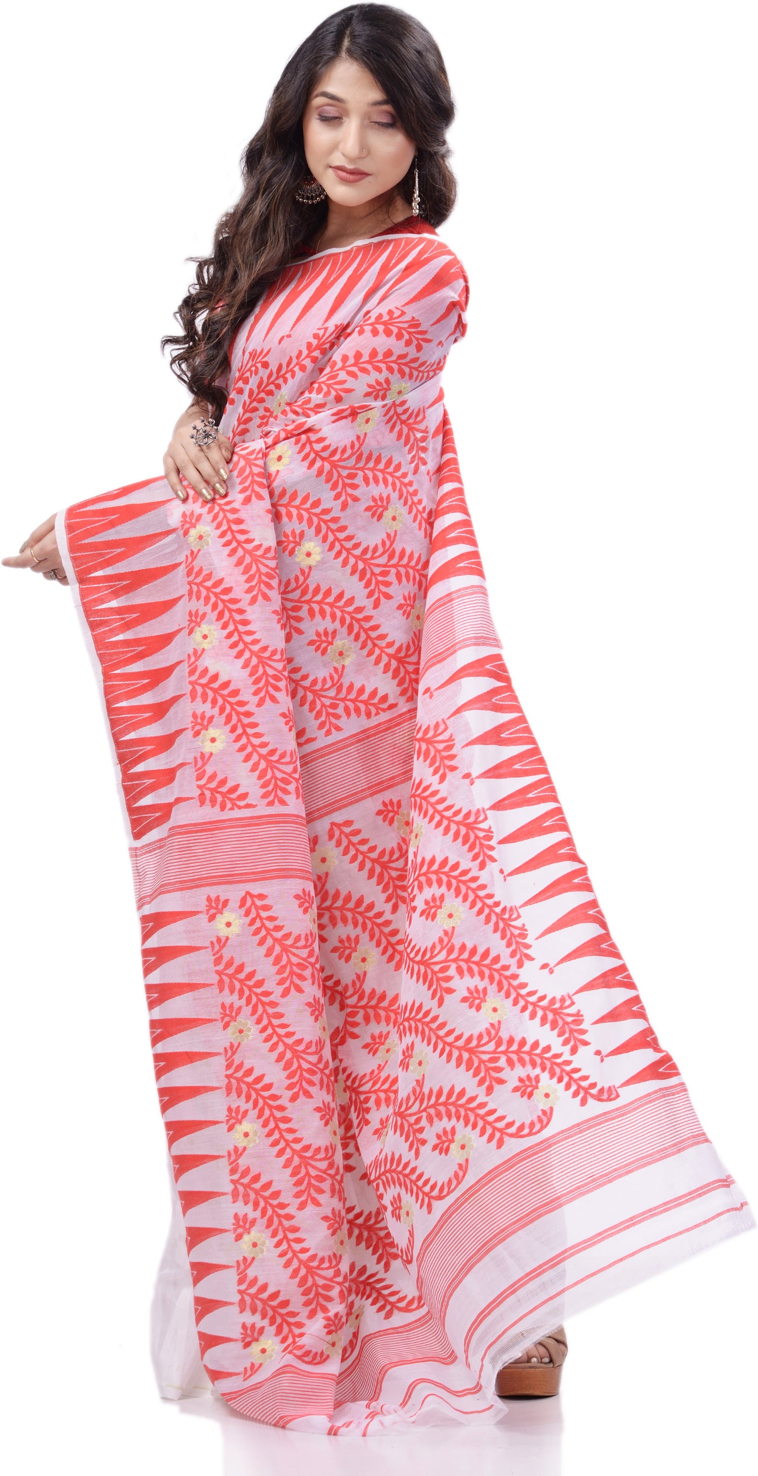 Desh Bidesh Woven Handloom Cotton Silk Saree (White) - Distacart