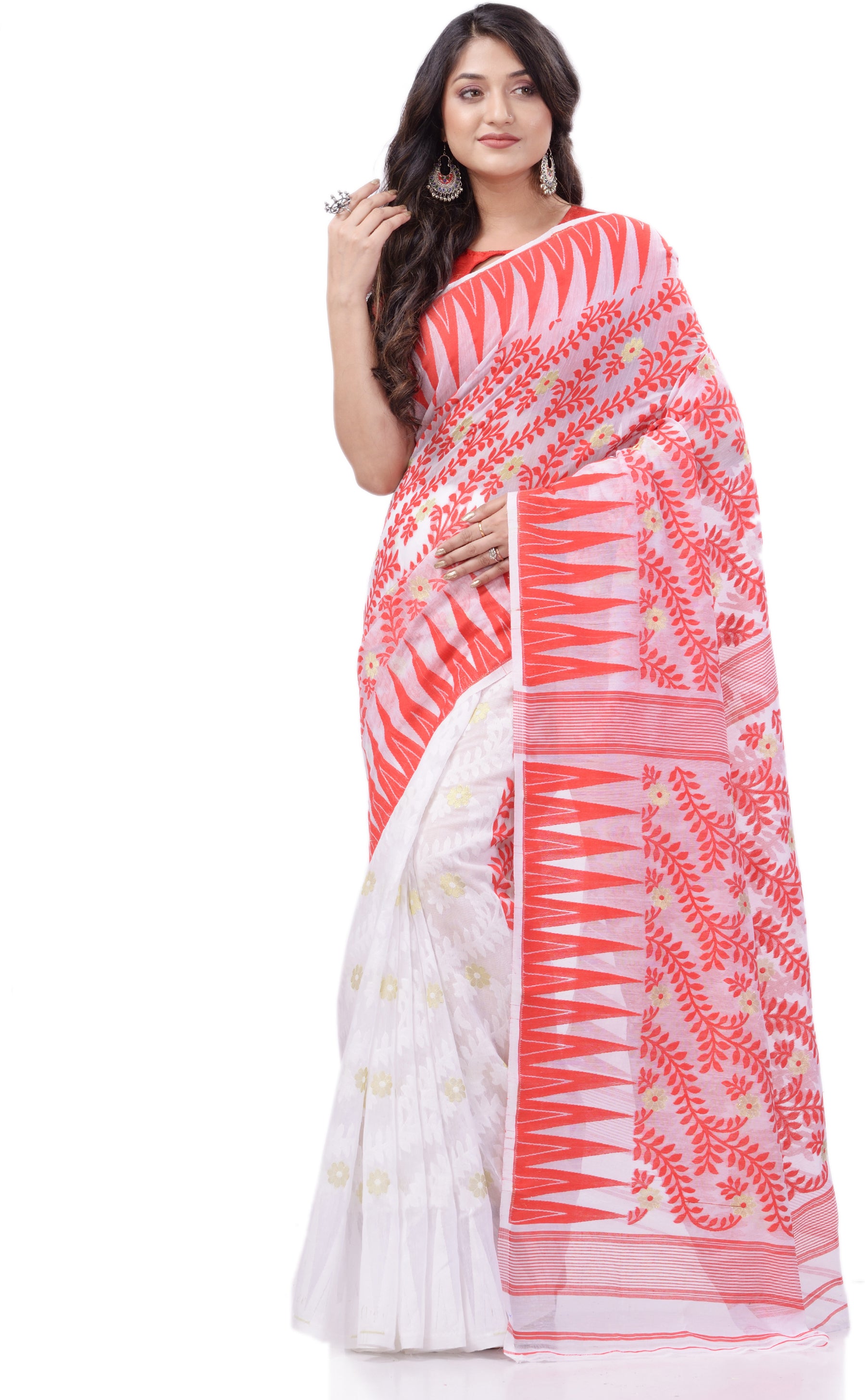 Desh Bidesh Woven Handloom Cotton Silk Saree (White) - Distacart