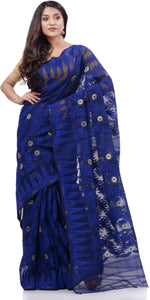 Thumbnail for Desh Bidesh Woven Handloom Cotton Silk Saree (Dark Blue) - Distacart