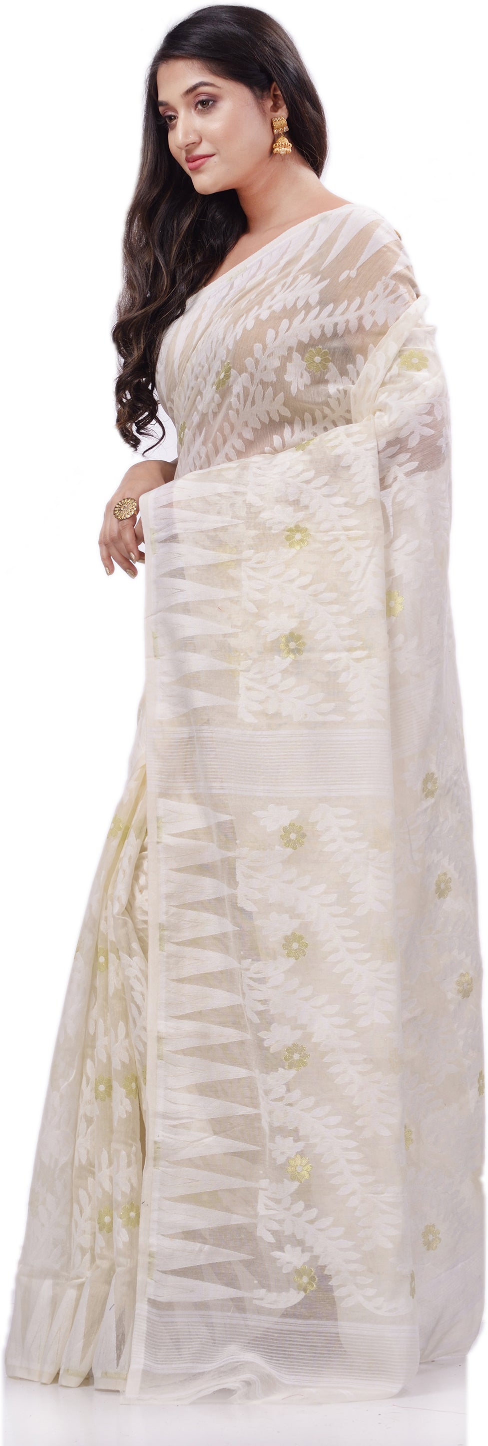 Desh Bidesh Woven Handloom Cotton Silk Saree (White) - Distacart