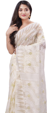 Thumbnail for Desh Bidesh Woven Handloom Cotton Silk Saree (White) - Distacart