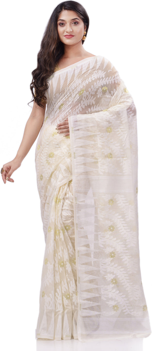 Desh Bidesh Woven Handloom Cotton Silk Saree (White) - Distacart