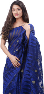 Thumbnail for Desh Bidesh Woven Handloom Cotton Silk Saree (Dark Blue) - Distacart