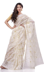 Thumbnail for Desh Bidesh Woven Handloom Cotton Silk Saree (White) - Distacart