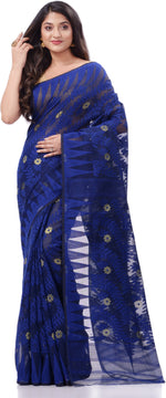 Thumbnail for Desh Bidesh Woven Handloom Cotton Silk Saree (Dark Blue) - Distacart