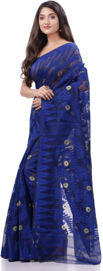 Thumbnail for Desh Bidesh Woven Handloom Cotton Silk Saree (Dark Blue) - Distacart