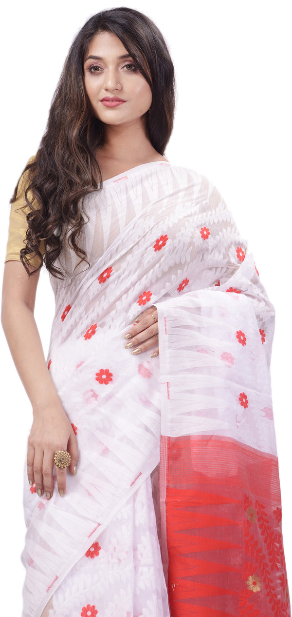 Desh Bidesh Woven Handloom Cotton Silk Saree (Red) - Distacart