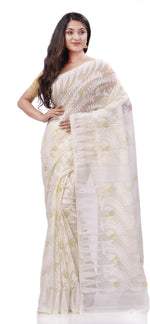 Thumbnail for Desh Bidesh Woven Handloom Cotton Silk Saree (White) - Distacart