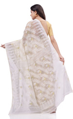 Thumbnail for Desh Bidesh Woven Handloom Cotton Silk Saree (White) - Distacart