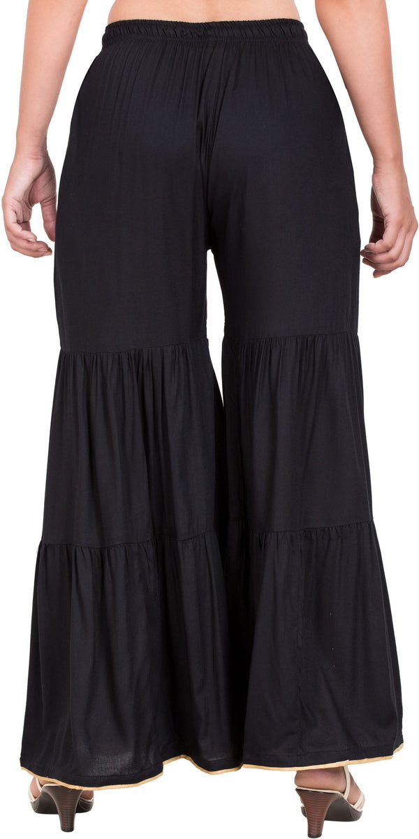 PAVONINE Black Color Solid 3-Panels Flared Sharara - Distacart