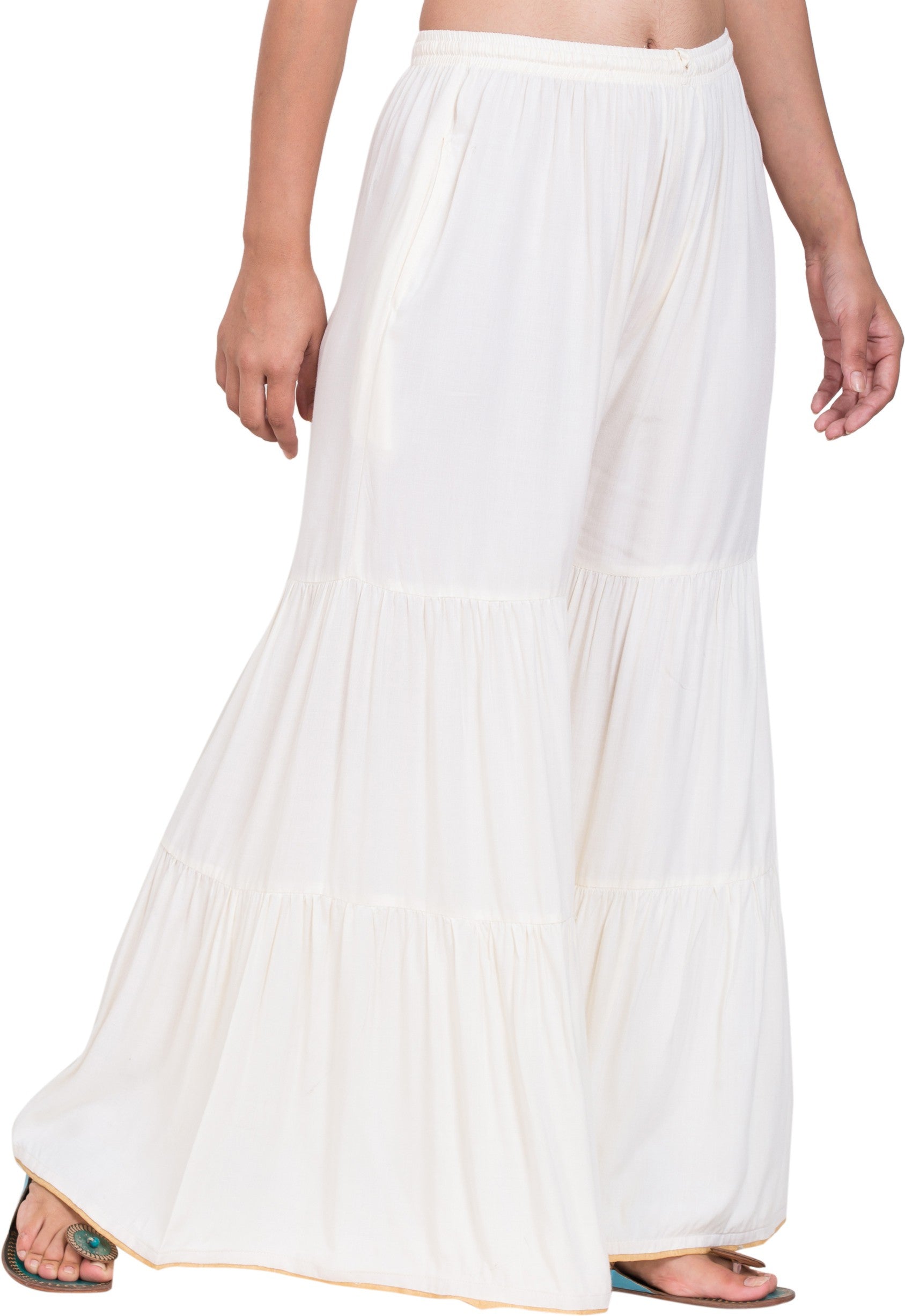 PAVONINE White Color Solid 3-Panels Flared Sharara - Distacart