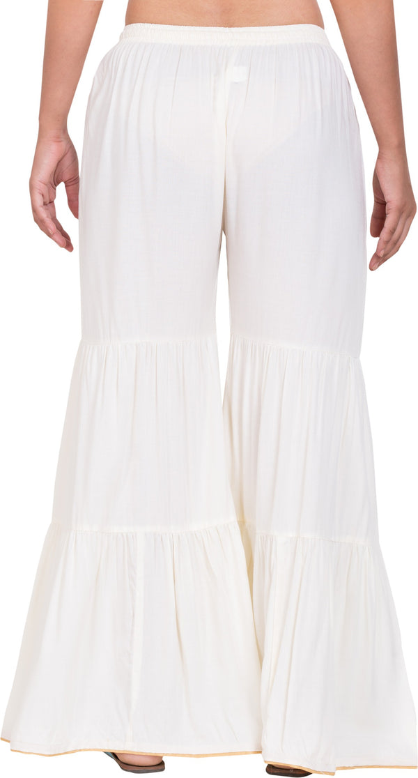 PAVONINE White Color Solid 3-Panels Flared Sharara - Distacart