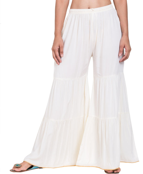 PAVONINE White Color Solid 3-Panels Flared Sharara - Distacart