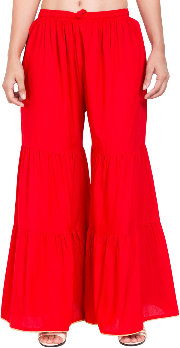 PAVONINE Red Color Solid 3-Panels Flared Sharara - Distacart