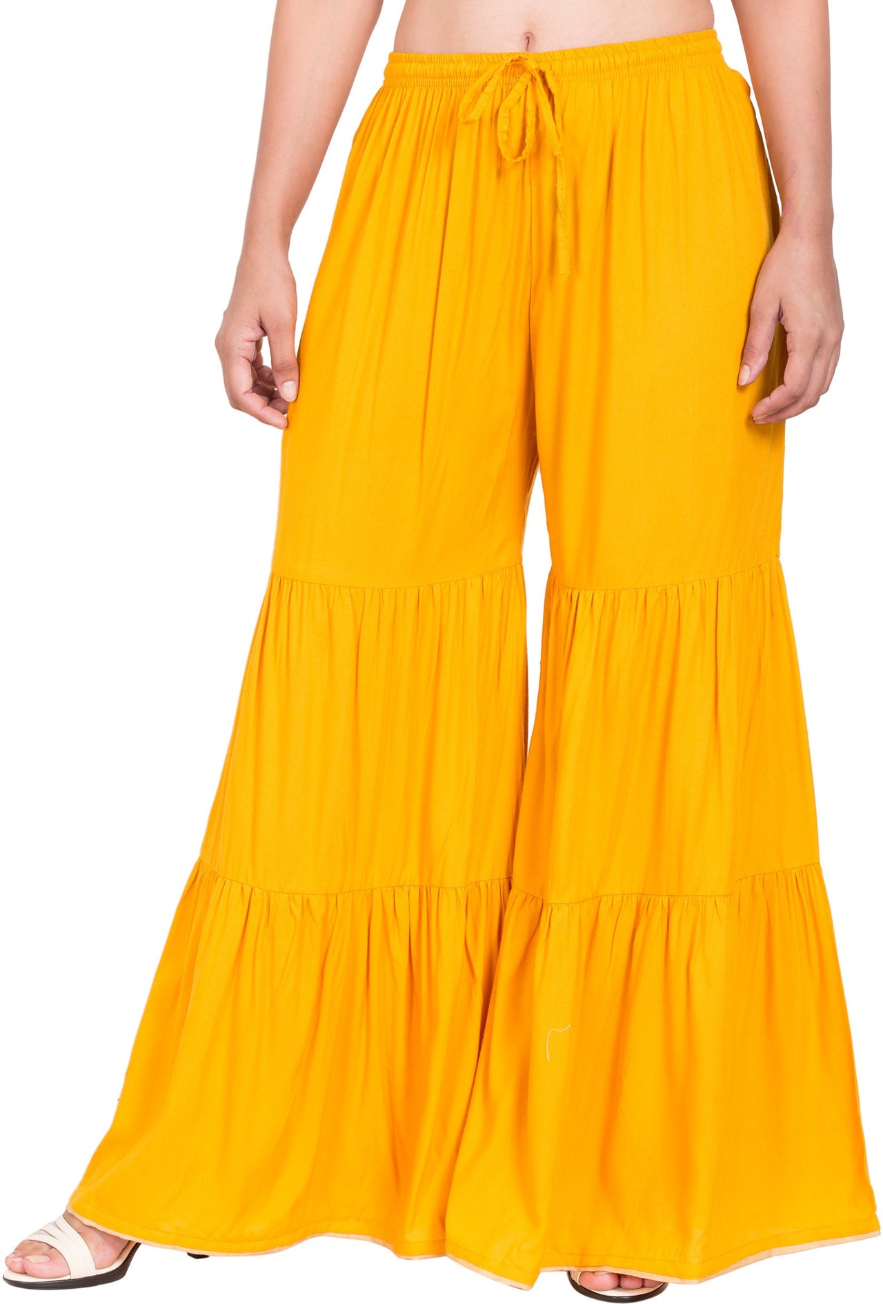 PAVONINE Mustard Color Solid 3-Panels Flared Sharara - Distacart