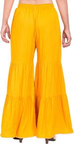 Thumbnail for PAVONINE Mustard Color Solid 3-Panels Flared Sharara - Distacart