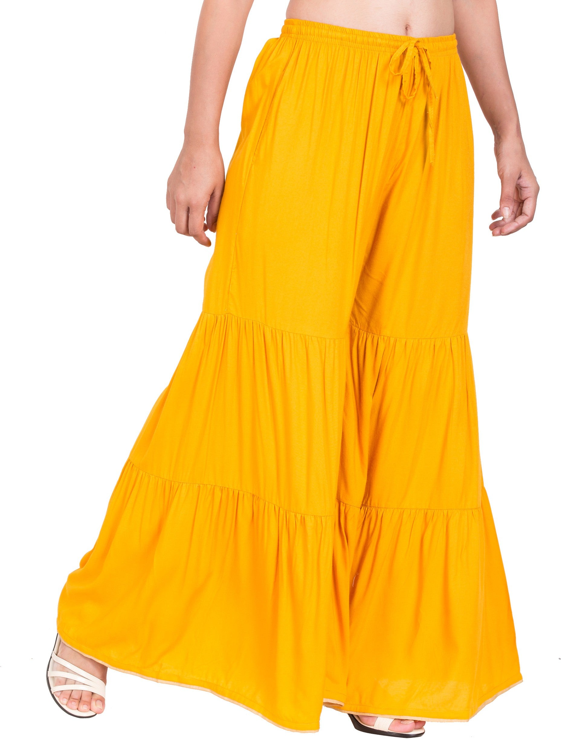 PAVONINE Mustard Color Solid 3-Panels Flared Sharara - Distacart