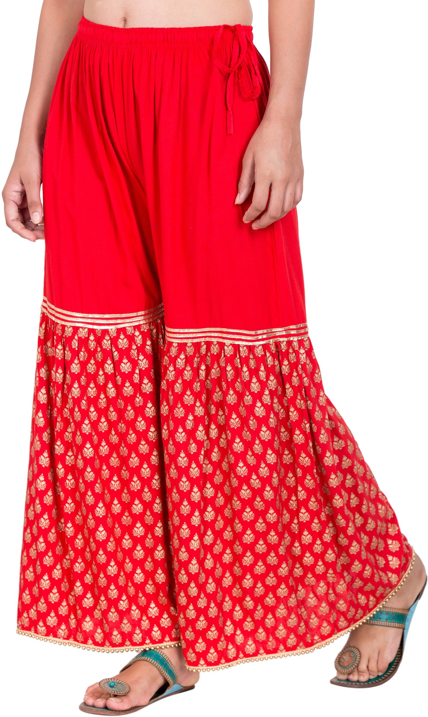 PAVONINE Red Color 3-Panels Sequence Printed Flared Sharara For Women & Girls - Distacart
